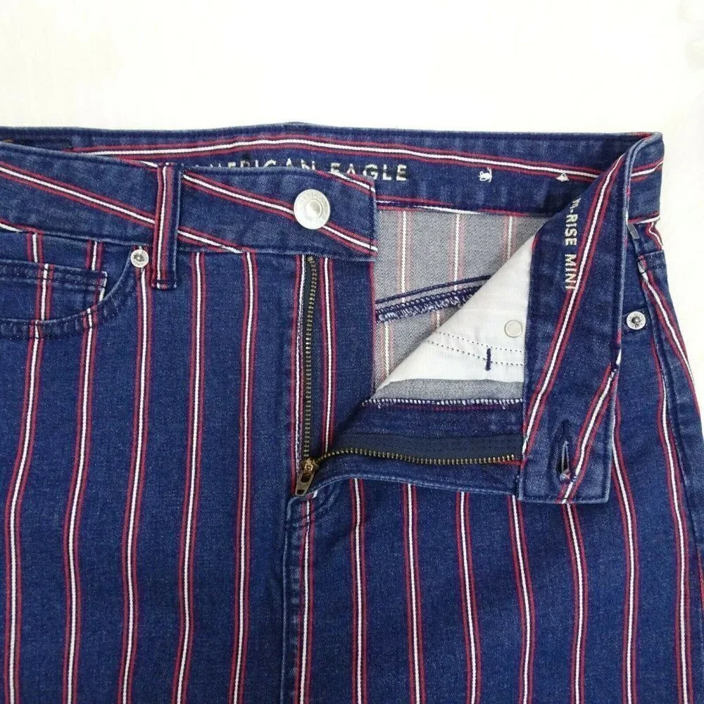 American Eagle Outfitters Denim Skirt Mini Stripe High Rise Stretch NWT 4
